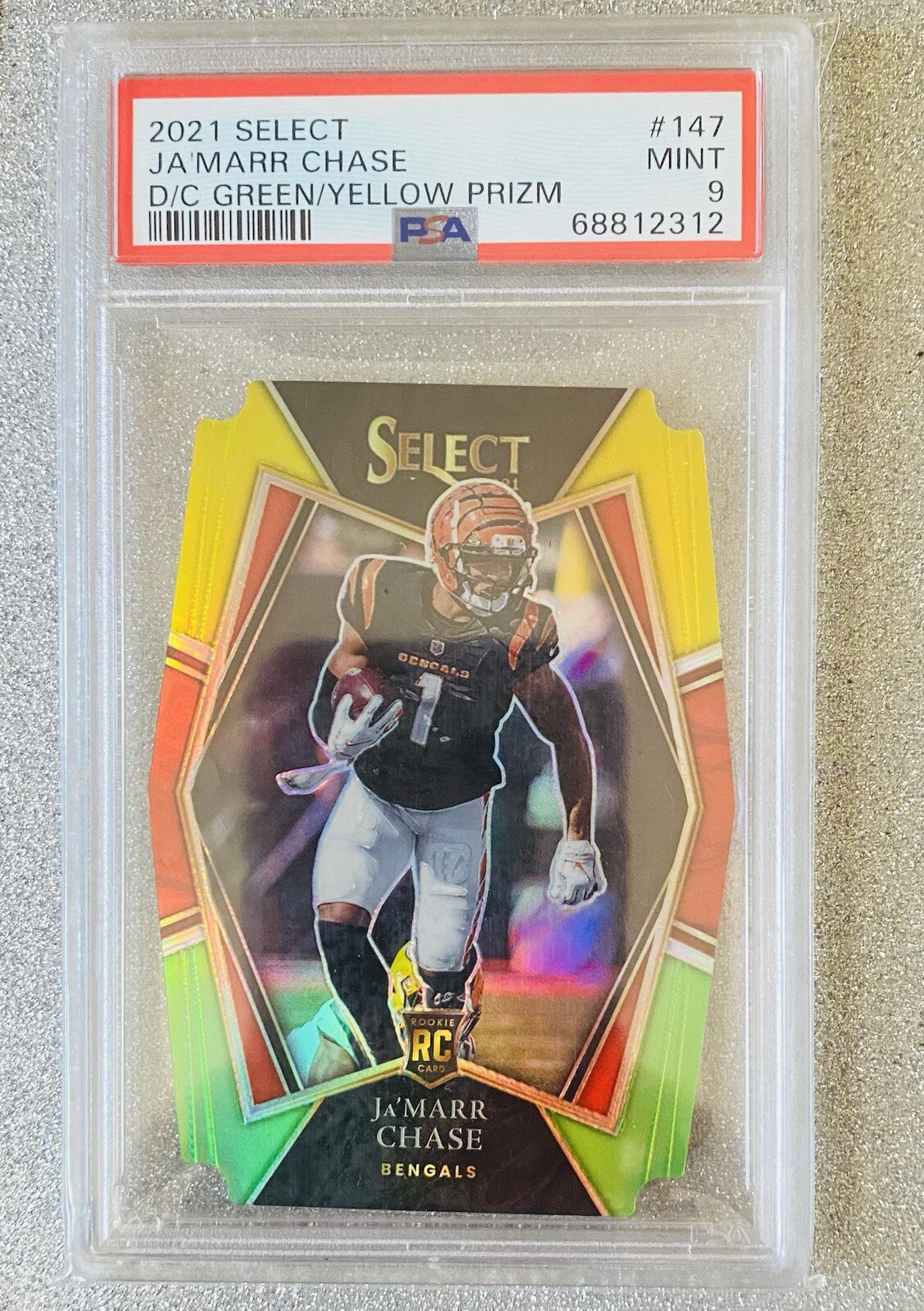 Ja’Marr Chase 2021 Select Die Cut Green Yellow Prizm #147 PSA 9 Bengals RC
