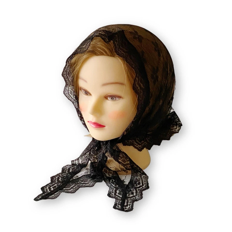 Cachecol vintage preto floral delicado chantilly renda triângulo borda recortada - Imagem 4 de 4