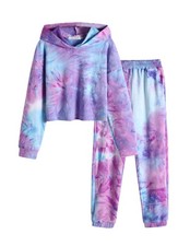 Teen Girls PURPLE Tie Dye Tracksuit 7-8 Years 2-Piece Hoodie Sweatpants Set