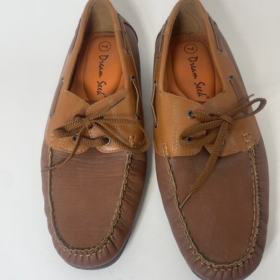 Dream Seek Men Boat Shoes Size 7 Brown Leather Lace Up Moccasins Loafers