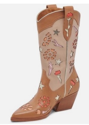 New Dolce Vita Lassie Boots Women s Leather Embroidery Cowboy, Western Boots 6.5