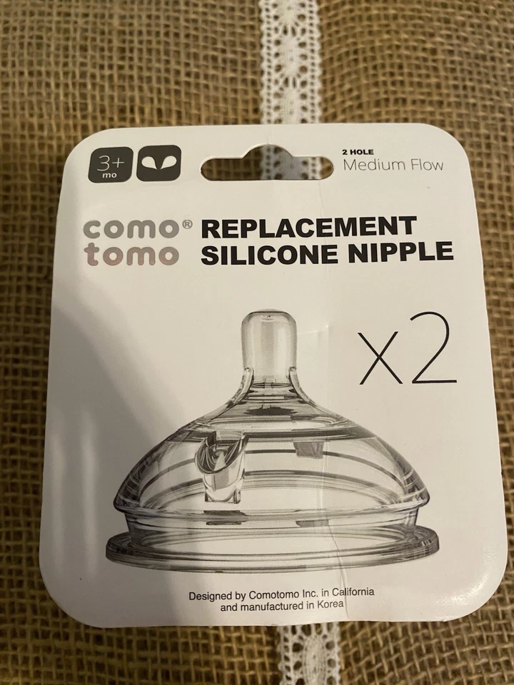 Pezones de repuesto de silicona para biberón Comotomo 2 orificios flujo medio x2 Foto 3 de 4
