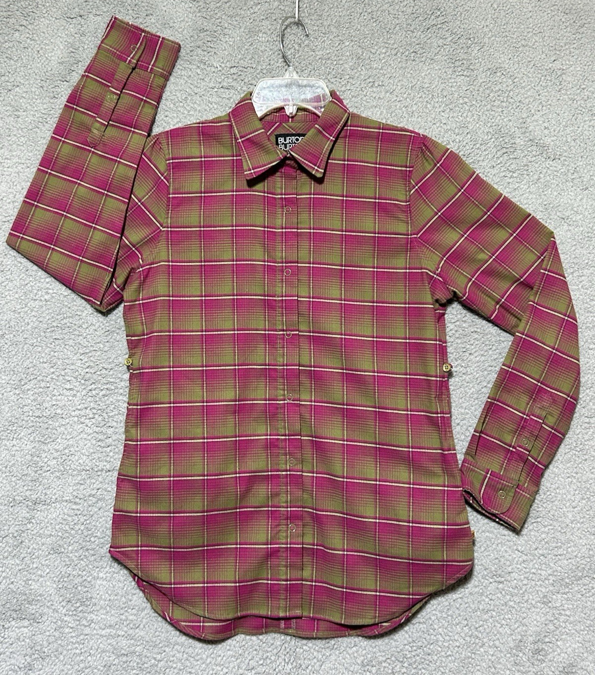 Burton Dry Ride Flannel Shirt Snap Front Pockets Pink Green 
