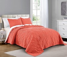 Pure Bedding Quilt Set King/Cal King/California King Size Coral - Oversized