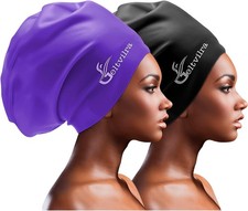 Extra Large Swim Cap for Braids and Dreadlocks Women One Size, Black, Purple