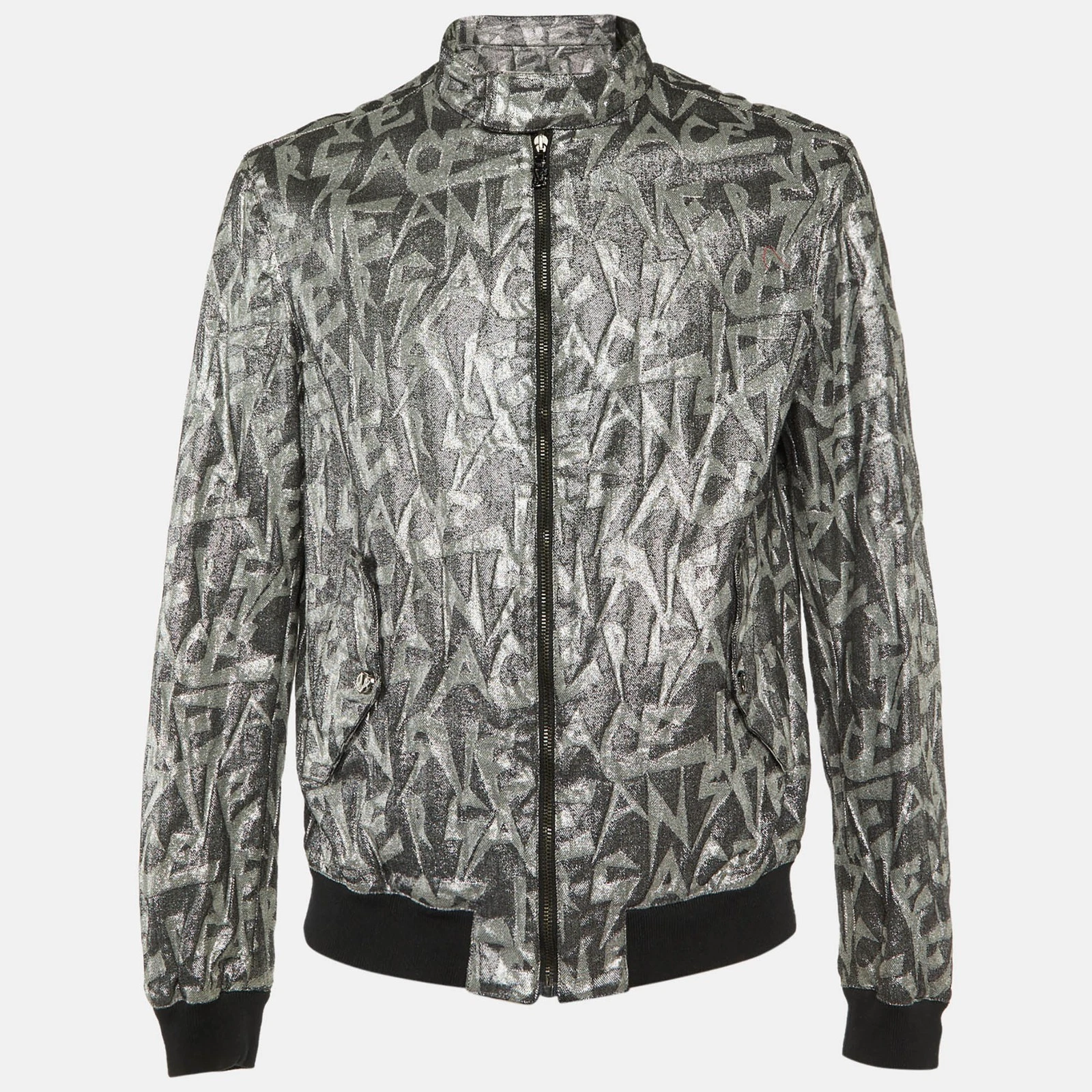 Versace Jeans Giacca Bomber Jacquard Argento Metallizzato L