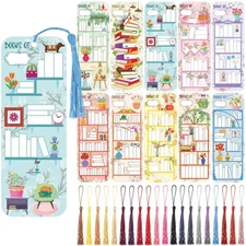 100 Pcs Book Tracker Bookmarks with 100 Tassels Bookshelf Design Reading Page M