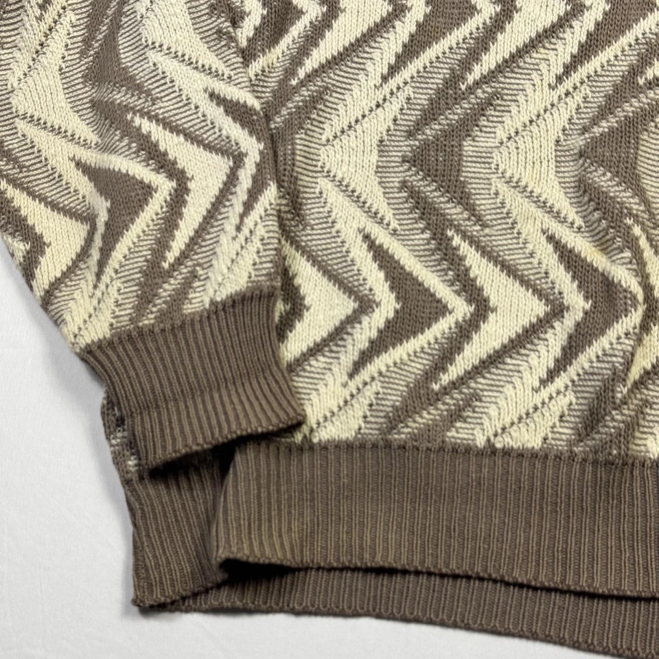 Suéter masculino vintage Jantzen marrom médio branco ziguezague malha pulôver EUA 90s - Imagem 4 de 4
