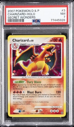 2007 POKEMON DIAMOND & PEARL SECRET WONDERS #3 CHARIZARD-HOLO PSA 7