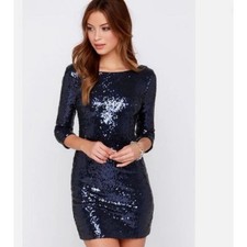 Lulus Delightful Ways Sequin Bodycon Mini Dress Navy Blue Small 2/4 Cocktail