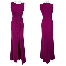 Mac Duggal NWT Magenta Twist Front Sleeveless Jersey Dress Side Slit Size XS