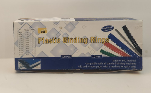PSI Plastic Binding Rings 10mm 100pc PVC Comb A4 21 Ring Open Box