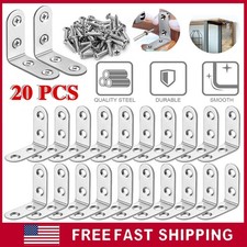20 Pcs L Bracket Corner Brace Sets Silver Stainless Steel 90 Degree Right Angle