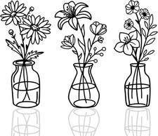 3 Pieces Black Metal Flowers Wall Decor Metal Wall Art Metal Minimalist Wall ...
