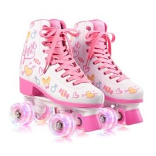 Classic Quad Roller Skates for Girls Women PU Leather Indoor light up PU