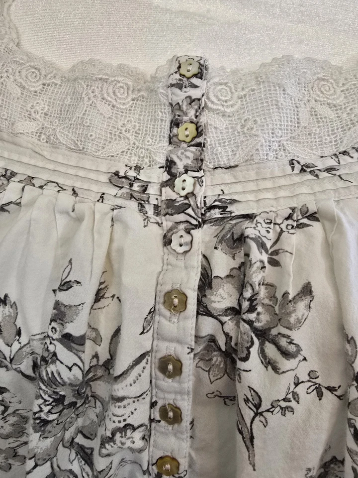 Camisón Eileen West para mujer grande blanco gris floral maxi cottagecore retro Foto 2 de 4