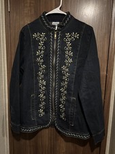 VTG 90s Vicki Wayne Denim Jacket Late 90s Western Boho Embroidered Dark Wash L
