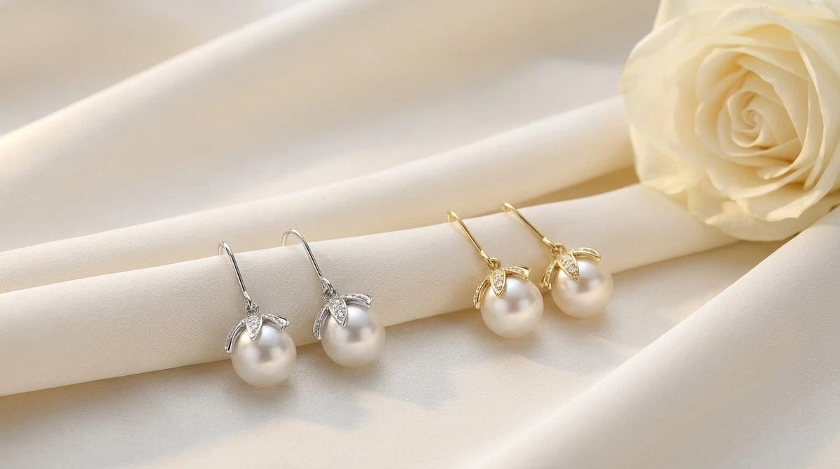 14K Yellow Gold Freshwater Cultured Pearl & Diamond Earrings 8-9mm 0.05 ct tw
