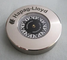 Vtg Weems & Plath nickel plated marine navigation chart compass, Hapag-Lloyd