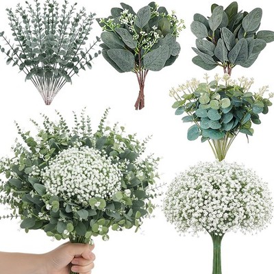 WONICE 120 Pcs 5 Mixed Eucalyptus Greenery Stems Artificial Baby Breath Flowe...