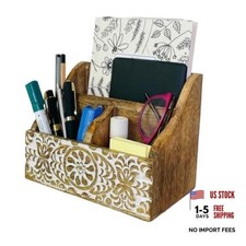 Wooden Office Desk Organizer, Farmhouse Stationery Caddy 8''  Countertop