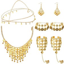 Belly Dance Jewelry Set Women Belly Dance Gold Sequins Head Chain Coins