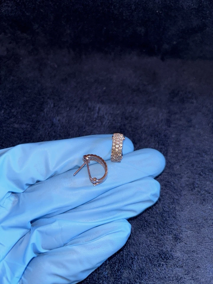 14k Rose Gold Le Vian Ombre Chocolate Diamond & Nude Omega Hoop Earrings - Image 4 of 4