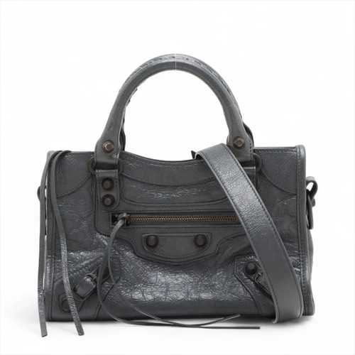 Balenciaga City Mini Leather 2 Way Handbag Gray 806395