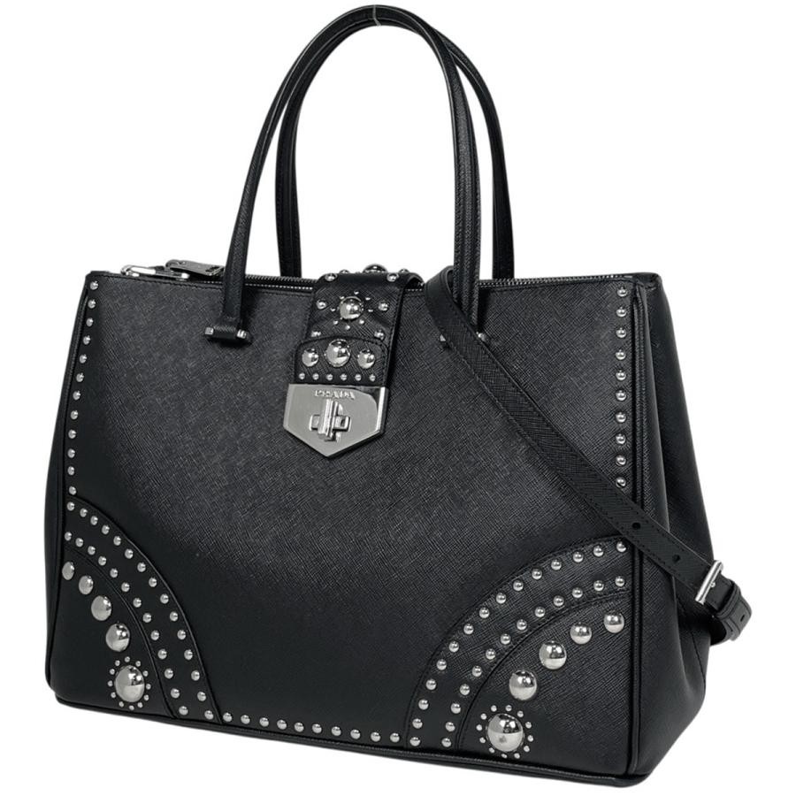 PRADA Studs 2-Way Shoulder Handbag Tote Bag B2752M Saffiano Leather #BS1250