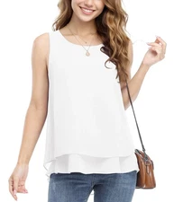 Anelune Women's Summer Casual Double Layer Chiffon Tank Top