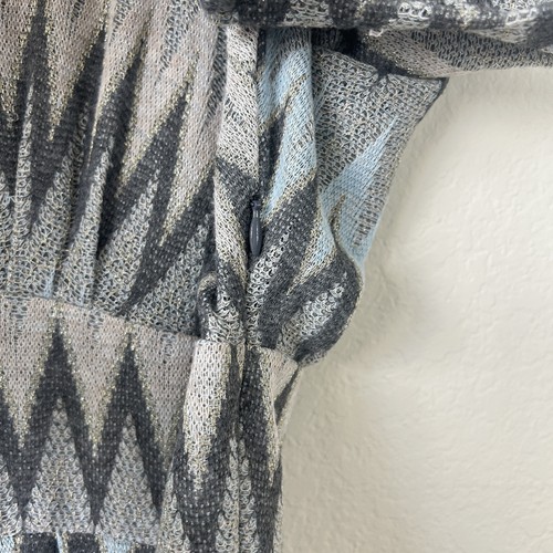 Ali Ro Dress Womens 8 Blue Silver Metallic Zig Zag Knit Kimono Work - Picture 7 of 10