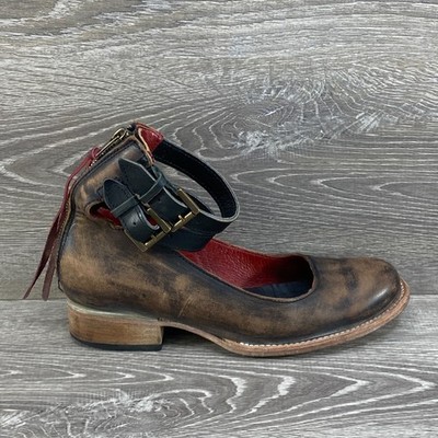 Freebird Steven Maribel Womens 8 Brown Leather Ankle Straps Zipper Buckle Shoes
