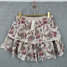Y2K Francescas Paisley Tiered Ruffle Mini Skirt Women's Sz S Beige Floral Fairy