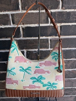 NWT $395 Brahmin Tabitha Shoulder Bag Honey Brown Copa Cabana cars palm trees