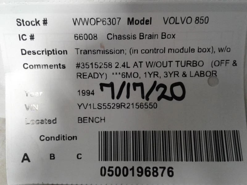 TCM Computer Module Transmission 1994 Volvo 850 3515258 - Изображение 4 из 4