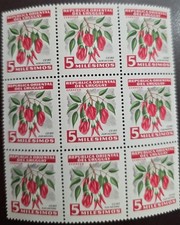 O) 1954 URUGUAY, CEIBO - FLOR NACIONAL, SCT 605 5m, BLOQUE MNH