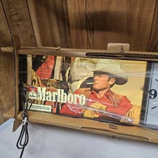 NEW Marlboro Man Lighted Clock Sign Cowboy Country Philip Morris 26x10 In VTG