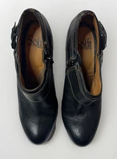 Sofft Women's Willa Black Leather Side Zip Buckle Ankle Boots 3" Heel Size 7M