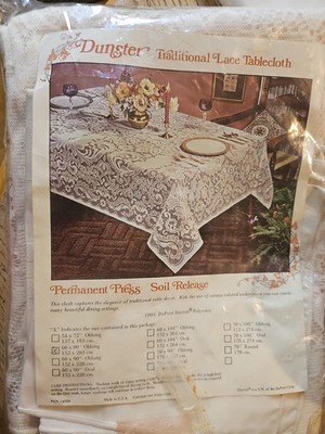 Vtg Dunster Off White 60 x 80 Oblong Lace Tablecloth Perm Press Napkins Set Of 4