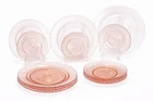 Anchor Hocking Queen Mary Pink Depression Glass Plates Set 12 Ribbed (6-9”&6-6”)