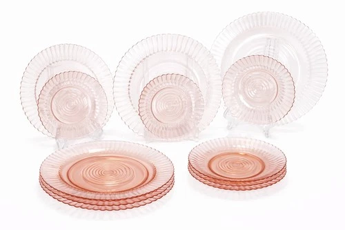 Vtg. MacBeth-Evans Petalware Pink Depression Glass Plated Set Of 12  (6-9”&6-6”)