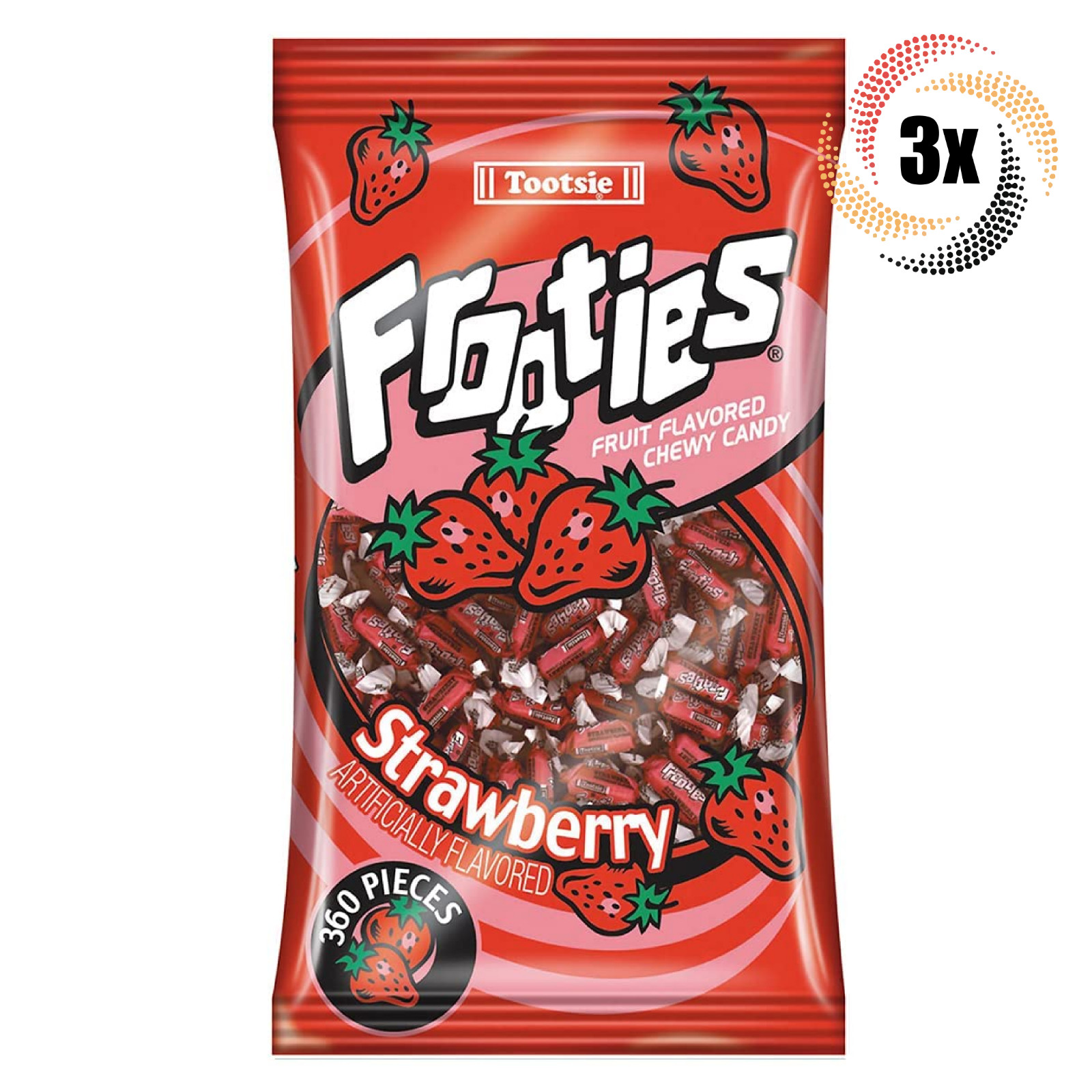 3 пакетика жевательных конфет Tootsie Frooties со вкусом клубники без глютена | 360 штук