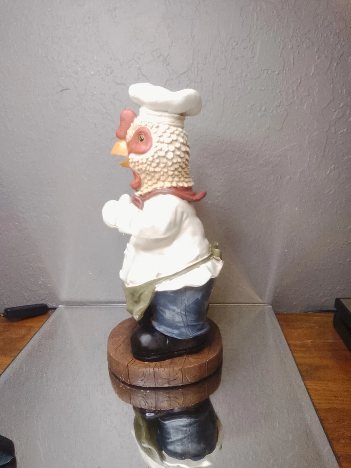 11" tall ROOSTER CHEF chicken cook chalk board holder Kitchen sign statue - Image 2 of 4