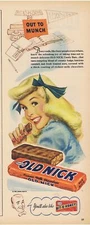 1948 Schutter's Candy OLD NICK & Bit-o-Honey Cassell Art blond co-ed Print Ad