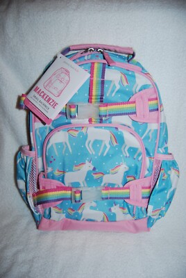 New NEVER MONOGRAMMED Pottery Barn Kids SMALL Aqua Pink Unicorn Backpack Blue