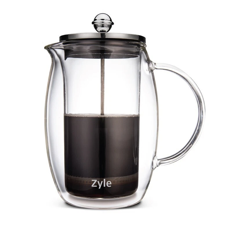 Zyle ZY800CF Black Stainless Steel Filter Double Walls Imprint Coffee Pot 800 ml