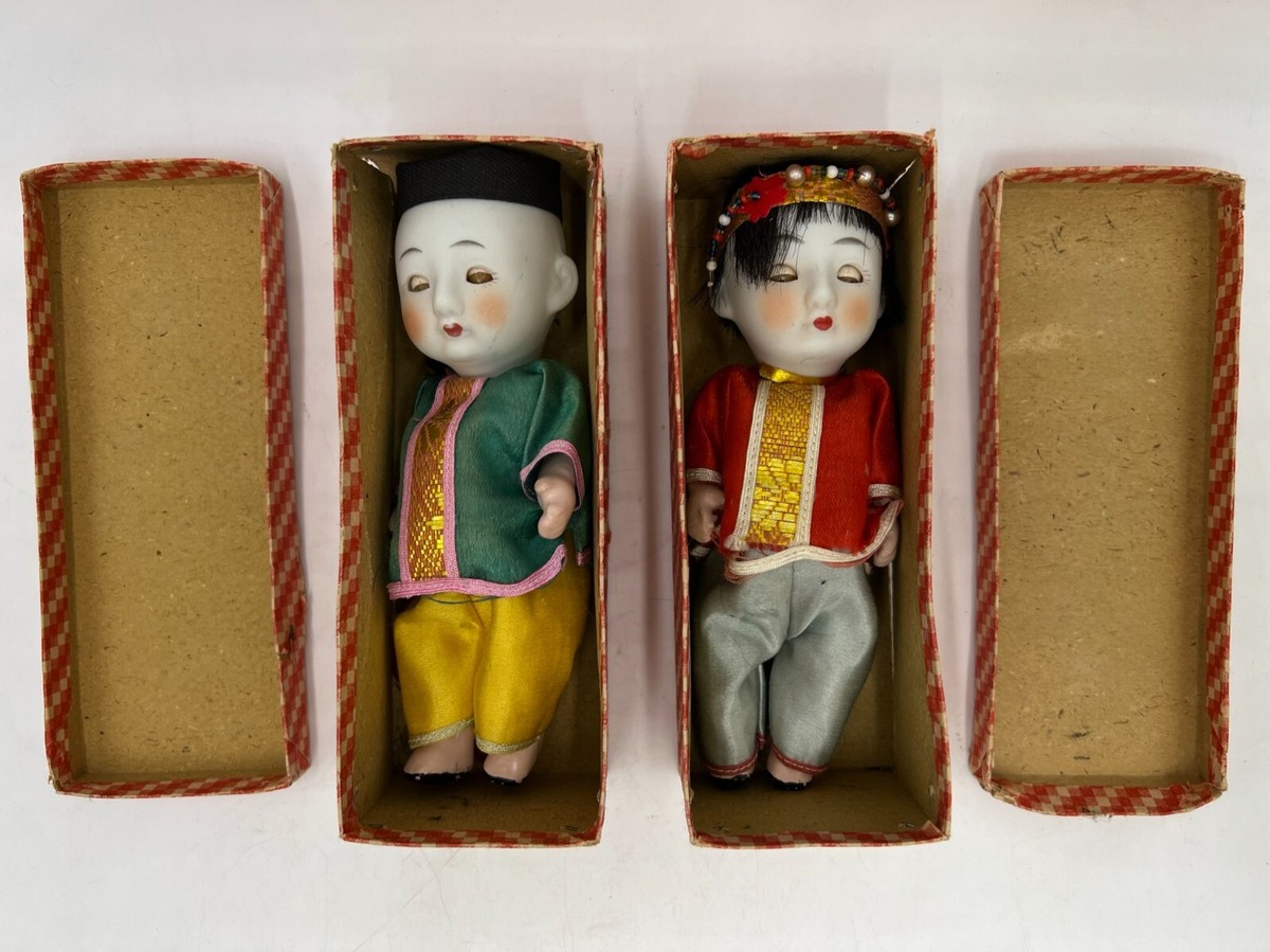 Vintage 1940s Sleeping Doll Bisque Push Voice China Boy/Girl Boxes  Japan