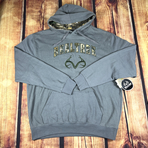 Sudadera con Capucha Realtree Para Hombres XL Gris Camuflaje Pullover Canguro Bolsillo Nueva Forrada Bordada