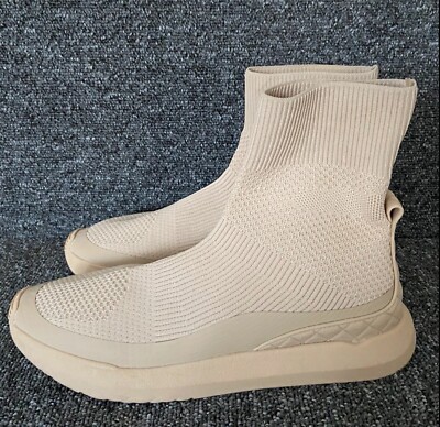 Zara Sock Trainer Boot Shoe Knit Sneakers Womens Beige High Top Comfort 