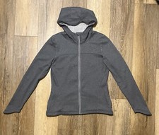 PrAna Full Zip Hooded Jacket Sz L Gray Lightweight Thumb Holes Gym Run Athletic